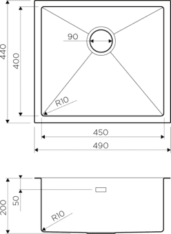 Схема встраивания Omoikiri Taki 49-U