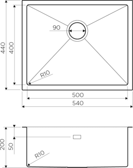 Схема встраивания Omoikiri Taki 54-U