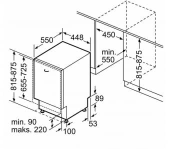 Схема встраивания посудомойки  Bosch SPV4EMX16E