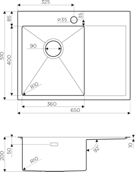 Схема встраивания Omoikiri Akisame 65