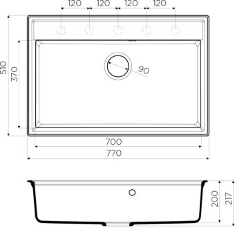 Схема встраивания Omoikiri Daisen 77