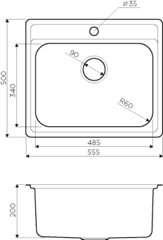 Схема встраивания Omoikiri Ashi 56-IN Нержавеющая сталь