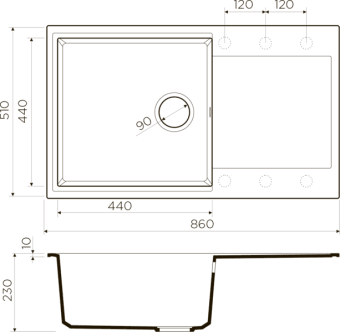 Схема встраивания Omoikiri Daisen 86