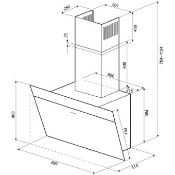 Схема встраивания Krona Kristen 900 white/inox S