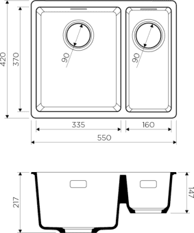 Схема встраивания Omoikiri Kata 55-2-U