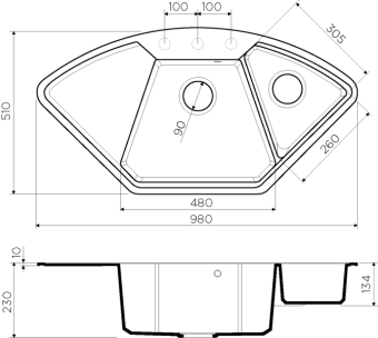 Схема встраивания Omoikiri Yonaka 98-C